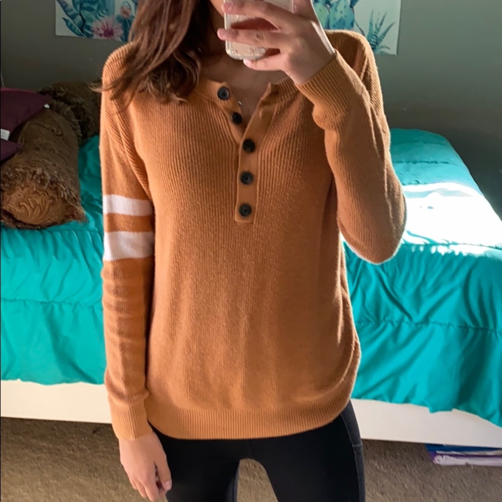 American Eagle Varisty Striped Henley Sweater